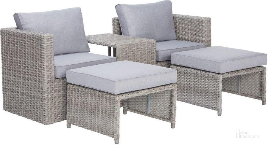 The appearance of Malibu 5 Piece Outdoor Seating Set In Gray designed by Progressive Furniture in the transitional interior design. This gray piece of furniture  was selected by 1StopBedrooms from Malibu Collection to add a touch of cosiness and style into your home. Sku: I716-24. Material: Rattan. Product Type: Outdoor Conversation Set. Image1