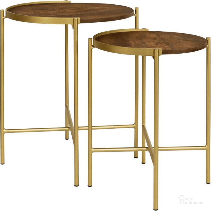 The appearance of Malka 2-Piece Round Nesting Table In Dark Brown and Gold designed by Coaster in the transitional interior design. This dark brown and gold piece of furniture  was selected by 1StopBedrooms from Malka Collection to add a touch of cosiness and style into your home. Sku: 936168. Material: Wood. Product Type: Nesting Table. Image1