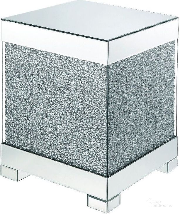 The appearance of Mallika Mirrored and Faux Crystals End Table designed by ACME in the glam interior design. This mirrored piece of furniture  was selected by 1StopBedrooms from Mallika Collection to add a touch of cosiness and style into your home. Sku: 87912. Material: Wood. Product Type: End Table.
