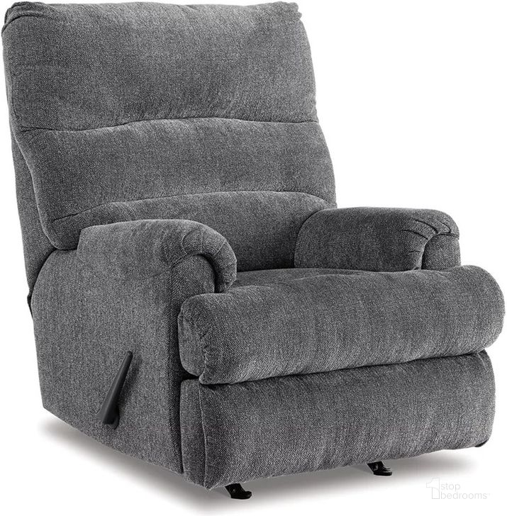 The appearance of Man Fort Graphite Recliner designed by Signature Design by Ashley in the modern / contemporary interior design. This graphite piece of furniture  was selected by 1StopBedrooms from Man Fort Collection to add a touch of cosiness and style into your home. Sku: 4660525. Material: Fabric. Product Type: Recliner. Image1