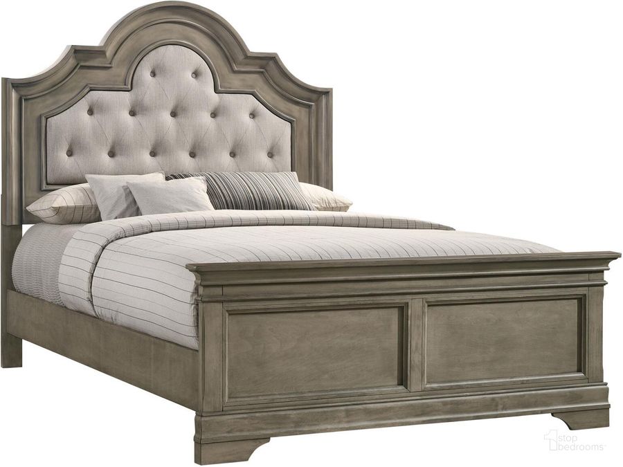 The appearance of Manchester Bed with Upholstered Arched Headboard In Beige and Wheat designed by Coaster in the traditional interior design. This beige/wheat piece of furniture  was selected by 1StopBedrooms from Manchester Collection to add a touch of cosiness and style into your home. Sku: 222891QB1;222891QB2. Material: Wood. Product Type: Bed. Bed Size: Queen. Image1