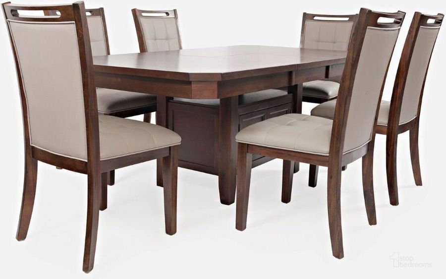 The appearance of Manchester Warm Wood Adjustable Extendable Rectangle Dining Room Set designed by Jofran in the transitional interior design. This brown piece of furniture  was selected by 1StopBedrooms from Manchester Collection to add a touch of cosiness and style into your home. Sku: 1672-78TBKT;1672-385KD. Table Base Style: Pedestal. Material: Wood. Product Type: Dining Room Set. Table Top Shape: Rectangular. Image1