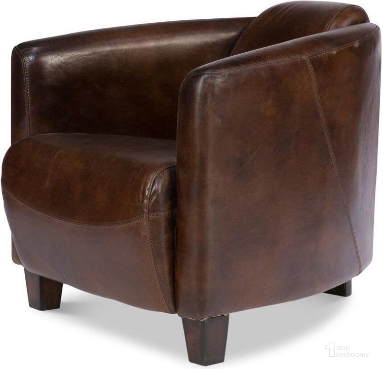 The appearance of Mandy Brown Leather Arm Chair designed by Sarreid in the coastal interior design. This brown piece of furniture  was selected by 1StopBedrooms from Mandy Collection to add a touch of cosiness and style into your home. Sku: 29760. Product Type: Arm Chair. Image1