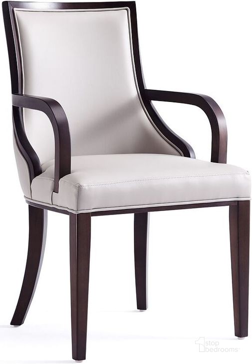 The appearance of Manhattan Comfort Grand Faux Leather Dining Armchair In Light Grey designed by Manhattan Comfort in the traditional interior design. This grey piece of furniture  was selected by 1StopBedrooms from Grand Collection to add a touch of cosiness and style into your home. Sku: DC048AR-LG. Material: Wood. Product Type: Dining Chair. Image1