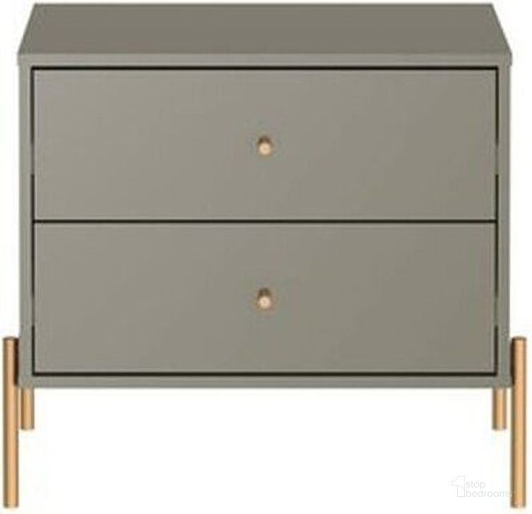 The appearance of Manhattan Comfort Jasper Nightstand With Steel Gold Legs In Grey Gloss designed by Manhattan Comfort in the modern / contemporary interior design. This grey piece of furniture  was selected by 1StopBedrooms from Jasper Collection to add a touch of cosiness and style into your home. Sku: 51352. Product Type: Nightstand. Material: MDF. Image1