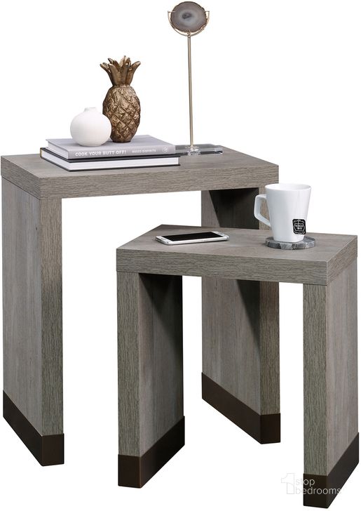 The appearance of Manhattan Gate Nesting Tables In Mystic Oak designed by Sauder in the modern / contemporary interior design. This mystic oak piece of furniture  was selected by 1StopBedrooms from Manhattan Gate Collection to add a touch of cosiness and style into your home. Sku: 422367. Product Type: Nesting Table. Material: Engineered Wood. Image1