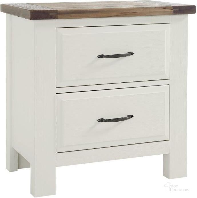 The appearance of Maple Road 2 Drawer Night Stand In Soft White and Natural designed by Artisan & Post in the transitional interior design. This white and natural piece of furniture  was selected by 1StopBedrooms from Maple Road Collection to add a touch of cosiness and style into your home. Sku: 116-227. Material: Wood. Product Type: Nightstand. Image1