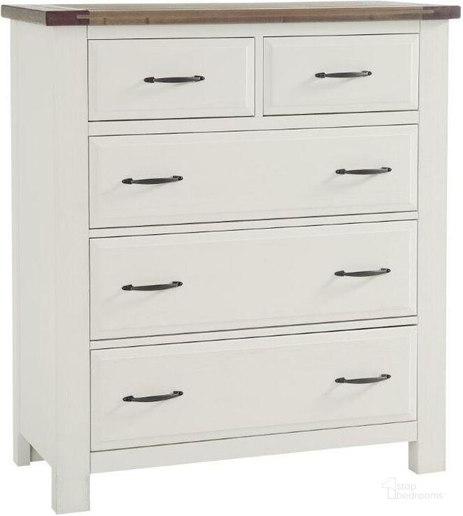 The appearance of Maple Road 5 Drawer Chest In Soft White and Natural designed by Artisan & Post in the transitional interior design. This white and natural piece of furniture  was selected by 1StopBedrooms from Maple Road Collection to add a touch of cosiness and style into your home. Sku: 116-115. Material: Wood. Product Type: Chest. Image1