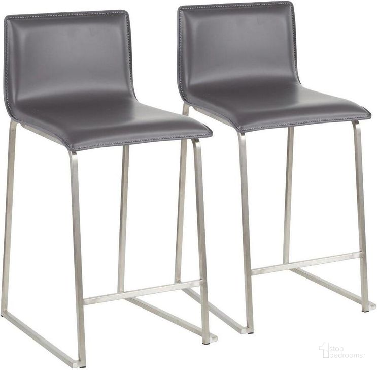 The appearance of Mara 26 Inch Contemporary Counter Stool In Brushed Stainless Steel, And Grey Faux Leather - Set Of 2 designed by Lumisource in the modern / contemporary interior design. This gray piece of furniture  was selected by 1StopBedrooms from Mara Collection to add a touch of cosiness and style into your home. Sku: B26-MARAUP SSGY2. Product Type: Barstool. Material: PU. Image1