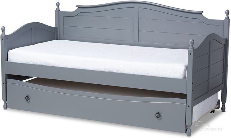 The appearance of Mara Cottage Farmhouse Grey Finished Wood Twin Size Daybed With Roll-Out Trundle Bed designed by Baxton Studio in the traditional interior design. This grey piece of furniture  was selected by 1StopBedrooms from Mara Collection to add a touch of cosiness and style into your home. Sku: MG0030-Grey-Daybed. Bed Type: Daybed. Product Type: DayBed. Bed Size: Twin. Material: Rubberwood. Image1