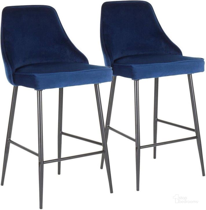 The appearance of Marcel Contemporary Counter Stool In Black Metal And Navy Blue Velvet - Set Of 2 designed by Lumisource in the modern / contemporary interior design. This navy blue piece of furniture  was selected by 1StopBedrooms from Marcel Collection to add a touch of cosiness and style into your home. Sku: B25-MARCEL BKVNB2. Product Type: Barstool. Material: Velvet. Image1