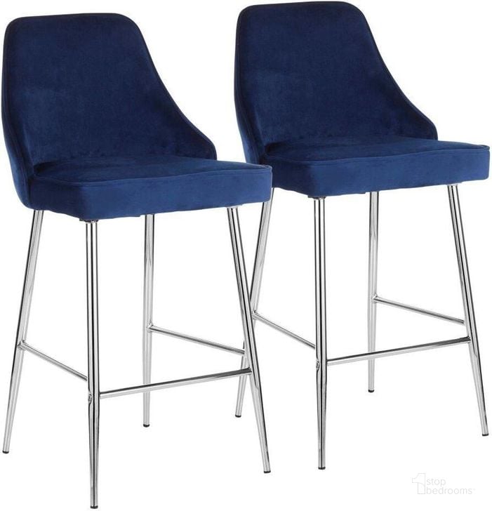 The appearance of Marcel Contemporary Counter Stool In Chrome And Navy Blue Velvet - Set Of 2 designed by Lumisource in the modern / contemporary interior design. This navy blue piece of furniture  was selected by 1StopBedrooms from Marcel Collection to add a touch of cosiness and style into your home. Sku: B25-MARCEL VNB2. Product Type: Barstool. Material: Velvet. Image1