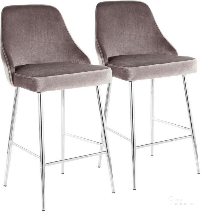The appearance of Marcel Contemporary Counter Stool In Chrome And Silver Velvet - Set Of 2 designed by Lumisource in the modern / contemporary interior design. This brown piece of furniture  was selected by 1StopBedrooms from Marcel Collection to add a touch of cosiness and style into your home. Sku: B25-MARCEL VSV2. Product Type: Barstool. Material: Velvet. Image1