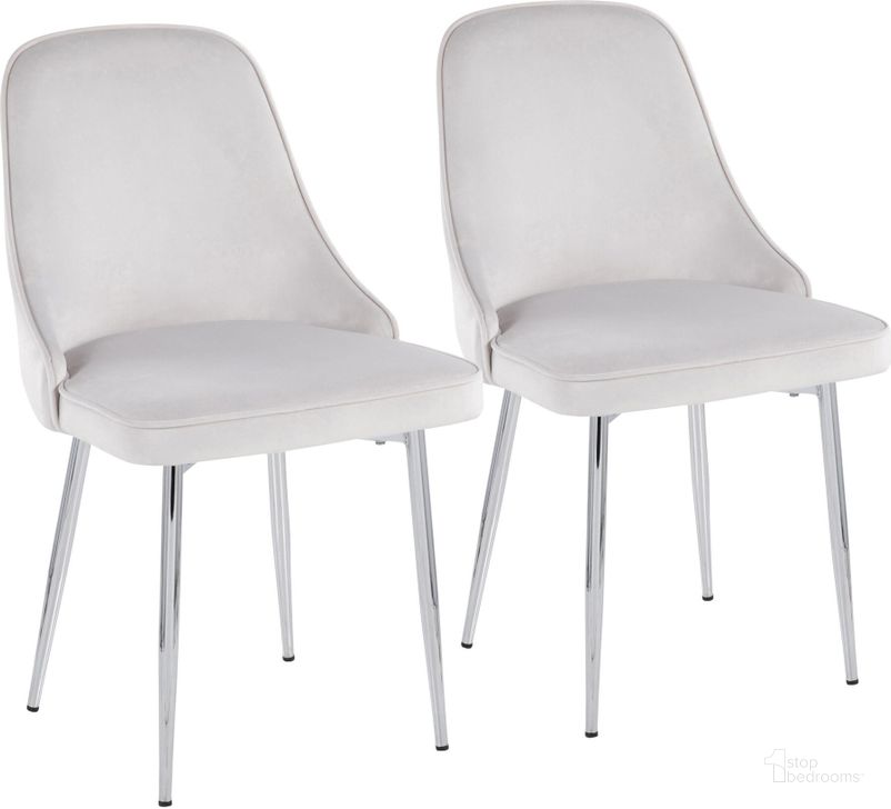 The appearance of Marcel Dining Chair Set of 2 with Chrome Frame and Stormy White Velvet Fabric designed by Lumisource in the modern / contemporary interior design. This white velvet piece of furniture  was selected by 1StopBedrooms from Marcel Collection to add a touch of cosiness and style into your home. Sku: DC-MARCL VW2. Material: Metal. Product Type: Dining Chair. Image1