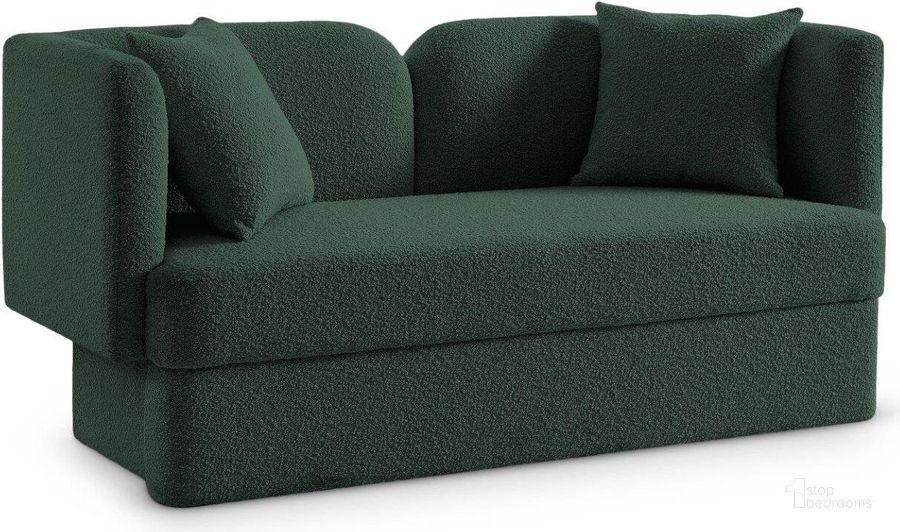 The appearance of Marcel Green Boucle Fabric Loveseat designed by Meridian in the modern / contemporary interior design. This green piece of furniture  was selected by 1StopBedrooms from Marcel Collection to add a touch of cosiness and style into your home. Sku: 616Green-L. Product Type: Loveseat. Material: MDF. Image1
