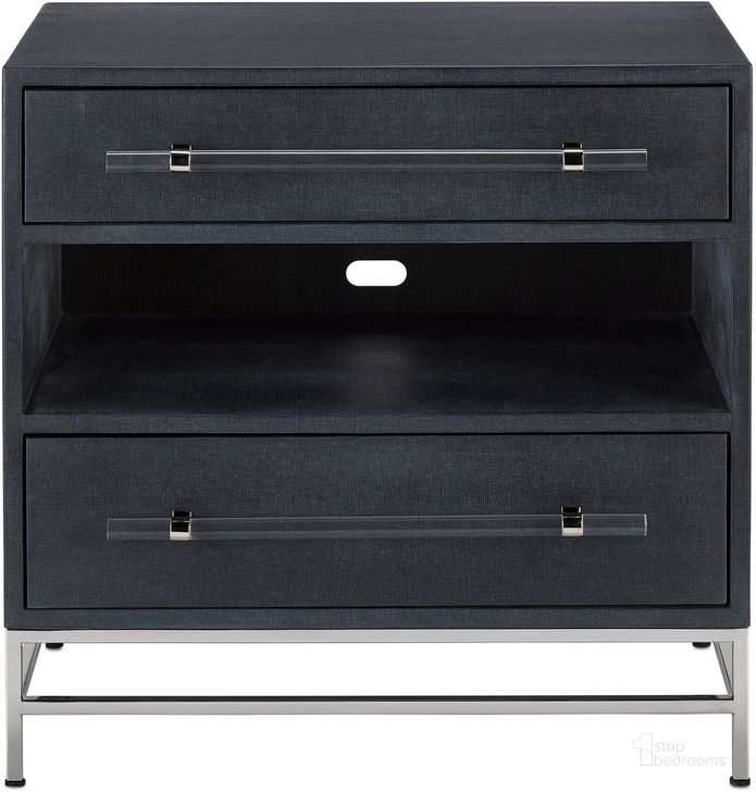 The appearance of Marcel Navy Nightstand designed by Currey & Company in the modern / contemporary interior design. This navy piece of furniture  was selected by 1StopBedrooms from Marcel Collection to add a touch of cosiness and style into your home. Sku: 3000-0153. Material: Steel. Product Type: Nightstand. Image1