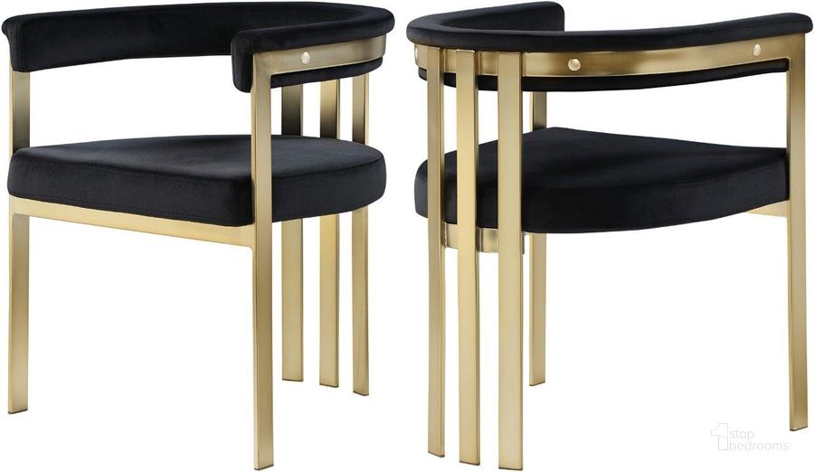 The appearance of Marcello Black Velvet Dining Chair Set of 2 designed by Meridian in the modern / contemporary interior design. This black velvet piece of furniture  was selected by 1StopBedrooms from Marcello Collection to add a touch of cosiness and style into your home. Sku: 595Black-C. Product Type: Dining Chair. Material: Iron. Image1