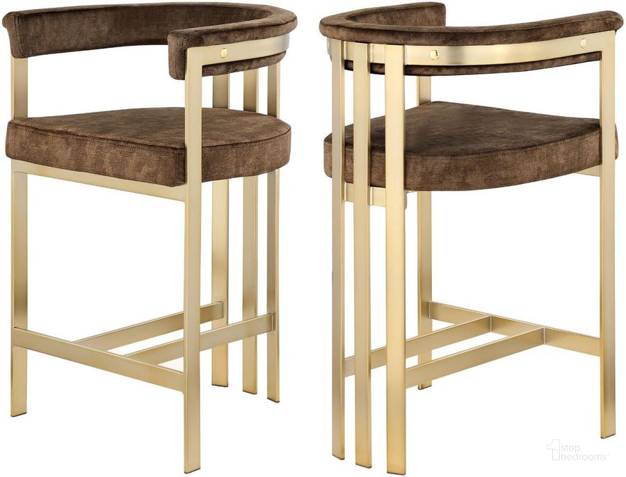 The appearance of Marcello Brown Velvet Counter Stool designed by Meridian in the modern / contemporary interior design. This brown velvet piece of furniture  was selected by 1StopBedrooms from Marcello Collection to add a touch of cosiness and style into your home. Sku: 596Brown-C. Product Type: Barstool. Material: Iron. Image1