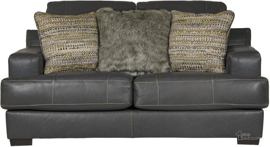 The appearance of Marco Top Grain Italian Leather Match Loveseat In Gunmetal designed by Jackson in the traditional interior design. This gunmetal piece of furniture  was selected by 1StopBedrooms from Marco Collection to add a touch of cosiness and style into your home. Sku: 450702127358307358. Material: Leather. Product Type: Loveseat. Image1