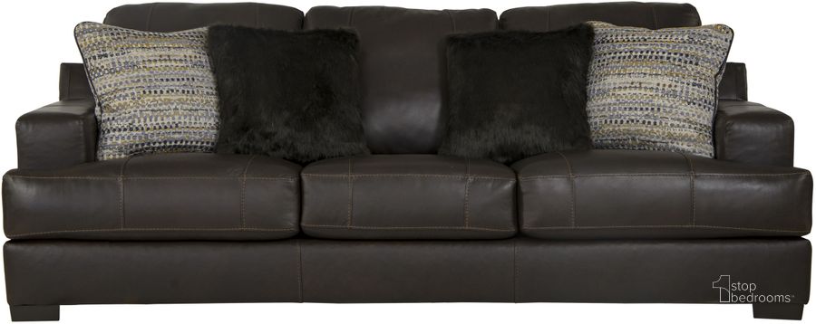The appearance of Marco Top Grain Italian Leather Match Sofa In Chocolate designed by Jackson in the traditional interior design. This chocolate piece of furniture  was selected by 1StopBedrooms from Marco Collection to add a touch of cosiness and style into your home. Sku: 450703127389307389. Material: Leather. Product Type: Sofa. Image1