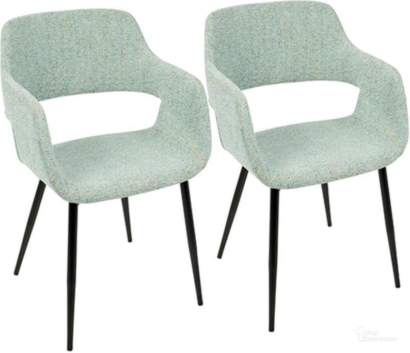 The appearance of Margarite Mid-Century Modern Dining/Accent Chair In Black With Light Green Fabric - Set Of 2 designed by Lumisource in the transitional interior design. This light green piece of furniture  was selected by 1StopBedrooms from Margarite Collection to add a touch of cosiness and style into your home. Sku: CH-MARG BK+LGN2. Material: Wood. Product Type: Accent Chair. Image1