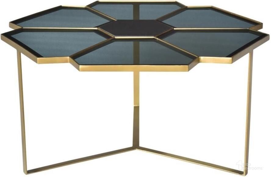 The appearance of Mariel Cocktail Table In Gold designed by Moti in the transitional interior design. This gold piece of furniture  was selected by 1StopBedrooms from Mariel Collection to add a touch of cosiness and style into your home. Sku: 73103001. Product Type: Cocktail Table. Material: Iron.