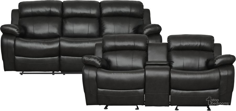 The appearance of Marille Black Reclining Living Room Set designed by Homelegance in the modern / contemporary interior design. This black piece of furniture  was selected by 1StopBedrooms from Marille Collection to add a touch of cosiness and style into your home. Sku: 9724BLK-3;9724BLK-2. Product Type: Living Room Set. Material: Bonded Leather. Key Features: Storage. Image1