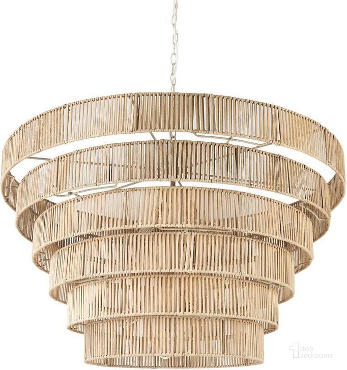 The appearance of Marimba Natural Cane 6 Tier Chandelier designed by Mercana in the transitional interior design. This natural piece of furniture  was selected by 1StopBedrooms from Marimba Collection to add a touch of cosiness and style into your home. Sku: 69240. Material: Metal. Product Type: Chandelier. Image1