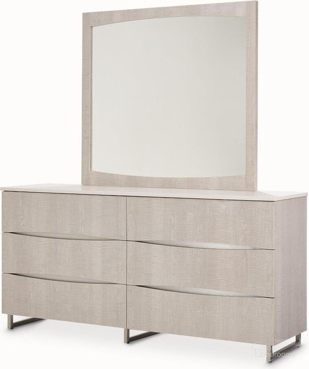 The appearance of Marin Dresser And Mirror In Greige designed by AICO in the modern / contemporary interior design. This greige piece of furniture  was selected by 1StopBedrooms from Marin Collection to add a touch of cosiness and style into your home. Sku: KI-MRIN050-139;KI-MRIN260-139. Material: Marble. Product Type: Dresser. Image1