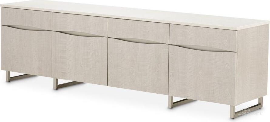 The appearance of Marin Media Cabinet In Greige designed by AICO in the modern / contemporary interior design. This greige piece of furniture  was selected by 1StopBedrooms from Marin Collection to add a touch of cosiness and style into your home. Sku: KI-MRIN081-139. Material: Marble. Product Type: Cabinet. Image1