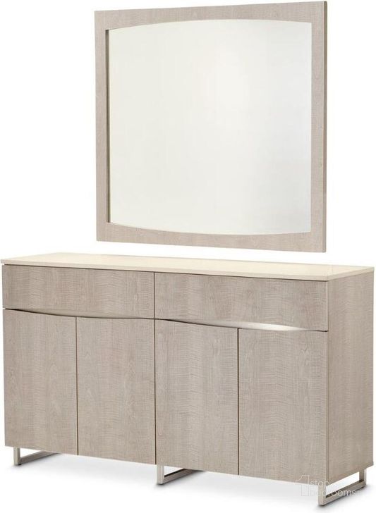 The appearance of Marin Sideboard And Mirror In Greige designed by AICO in the modern / contemporary interior design. This greige piece of furniture  was selected by 1StopBedrooms from Marin Collection to add a touch of cosiness and style into your home. Sku: KI-MRIN007-139;KI-MRIN260-139. Material: Marble. Product Type: Sideboard. Image1
