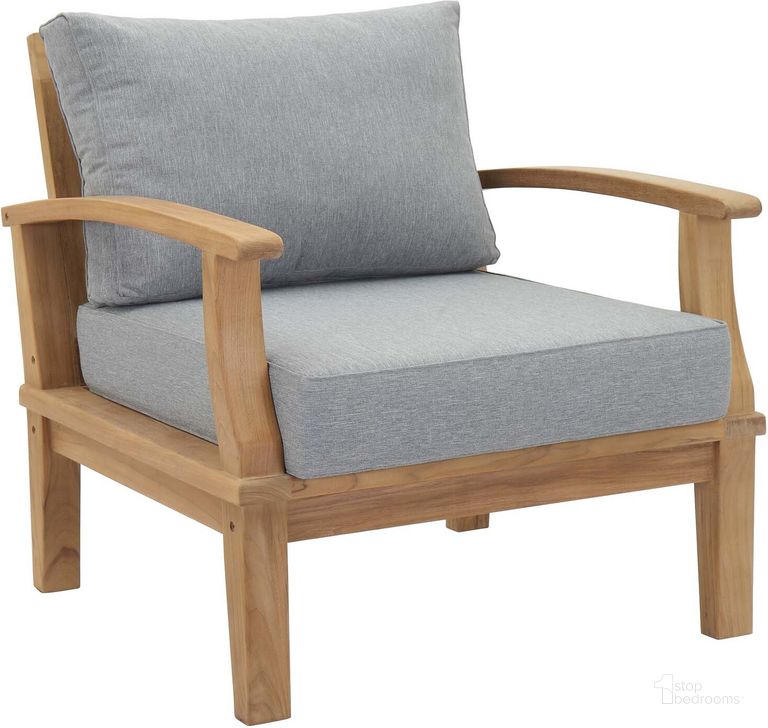 The appearance of Marina Gray Outdoor Patio Teak Arm Chair designed by Modway in the modern / contemporary interior design. This gray piece of furniture  was selected by 1StopBedrooms from Marina Collection to add a touch of cosiness and style into your home. Sku: EEI-1143-NAT-GRY-SET. Material: Wood. Product Type: Outdoor Dining Chair. Image1