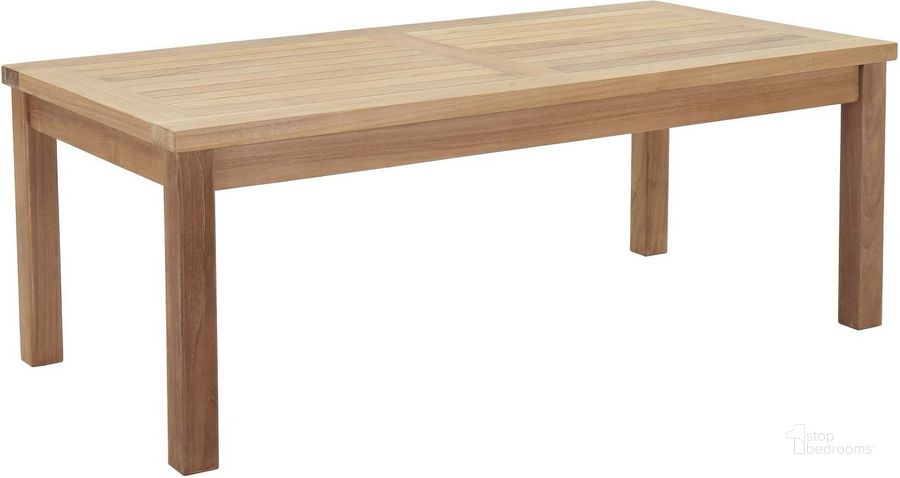 The appearance of Marina Natural Outdoor Patio Teak Rectangle Coffee Table designed by Modway in the modern / contemporary interior design. This natural piece of furniture  was selected by 1StopBedrooms from Marina Collection to add a touch of cosiness and style into your home. Sku: EEI-1154-NAT. Material: Wood. Product Type: Outdoor Table. Image1
