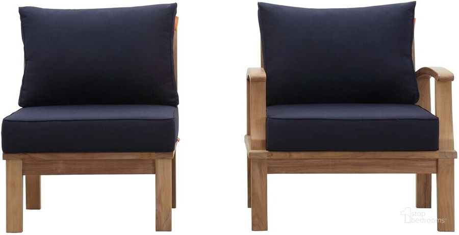 The appearance of Marina 2-Piece Outdoor Patio Teak Set In Navy and Natural designed by Modway in the modern / contemporary interior design. This navy and natural piece of furniture  was selected by 1StopBedrooms from Marina Collection to add a touch of cosiness and style into your home. Sku: EEI-1823-NAT-NAV-SET. Material: Wood. Product Type: Outdoor Conversation Set. Image1