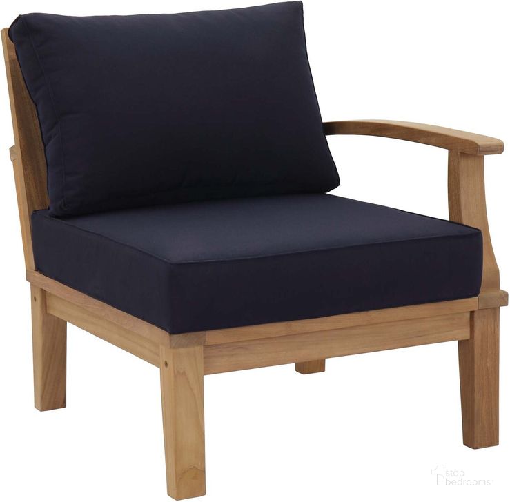 The appearance of Marina Navy Outdoor Patio Teak Right-Facing Sofa designed by Modway in the modern / contemporary interior design. This navy piece of furniture  was selected by 1StopBedrooms from Marina Collection to add a touch of cosiness and style into your home. Sku: EEI-1149-NAT-NAV-SET. Material: Wood. Product Type: Outdoor Sofa & Loveseat. Orientation: RAF. Image1