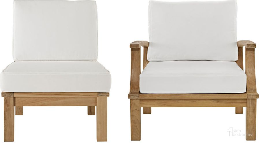 The appearance of Marina 2-Piece Outdoor Patio Teak Set In Natural White designed by Modway in the modern / contemporary interior design. This natural white piece of furniture  was selected by 1StopBedrooms from Marina Collection to add a touch of cosiness and style into your home. Sku: EEI-1823-NAT-WHI-SET. Material: Wood. Product Type: Outdoor Conversation Set. Image1