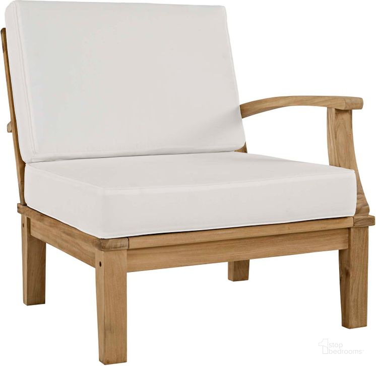 The appearance of Marina White Outdoor Patio Teak Right-Facing Sofa designed by Modway in the modern / contemporary interior design. This white piece of furniture  was selected by 1StopBedrooms from Marina Collection to add a touch of cosiness and style into your home. Sku: EEI-1149-NAT-WHI-SET. Material: Wood. Product Type: Outdoor Sofa & Loveseat. Orientation: RAF. Image1