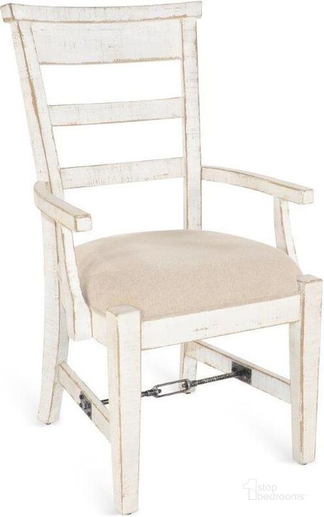 The appearance of Marina White Sand Arm Chair Set of 2 With Cushion Seat In White designed by Sunny Design in the transitional interior design. This white piece of furniture  was selected by 1StopBedrooms from Marina Collection to add a touch of cosiness and style into your home. Sku: 1605WS. Material: Wood. Product Type: Arm Chair. Image1