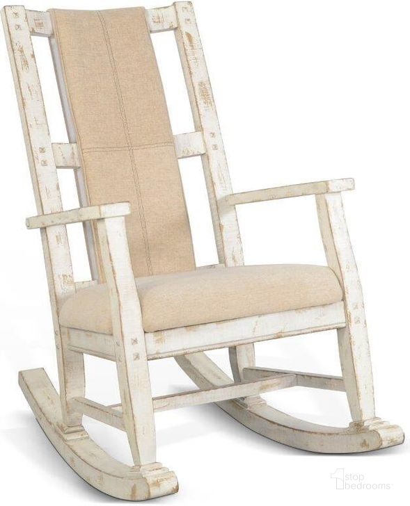 The appearance of Marina White Sand Rocker With Cushion Seat And Back In White designed by Sunny Design in the transitional interior design. This white piece of furniture  was selected by 1StopBedrooms from Marina Collection to add a touch of cosiness and style into your home. Sku: 1935WS. Material: Wood. Product Type: Chair.