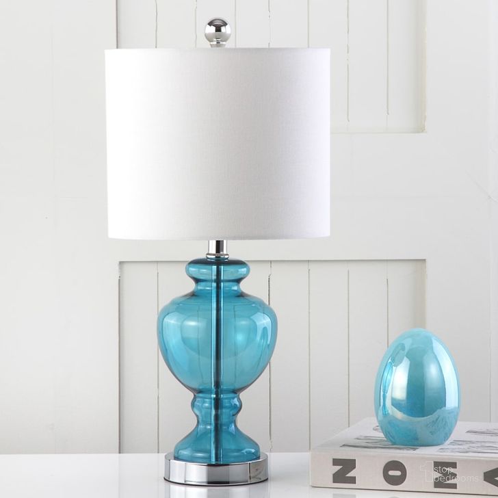 The appearance of Marine Monocco Blue 21 Inch Table Lamp designed by Safavieh in the modern / contemporary interior design. This blue piece of furniture  was selected by 1StopBedrooms from Safavieh TBL Collection to add a touch of cosiness and style into your home. Sku: TBL4041A. Material: Chrome. Product Type: Table Lamp. Image1