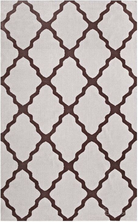 The appearance of Marja Moroccan Trellis 5X8 Area Rug In Brown and Gray designed by Modway in the modern / contemporary interior design. This brown and gray piece of furniture  was selected by 1StopBedrooms from Marja Collection to add a touch of cosiness and style into your home. Sku: R-1003E-58. Material: Polyester. Product Type: Area Rugs. Image1