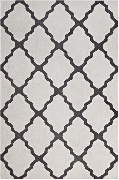 The appearance of Marja Moroccan Trellis 5X8 Area Rug In Ivory and Charcoal designed by Modway in the modern / contemporary interior design. This ivory and charcoal piece of furniture  was selected by 1StopBedrooms from Marja Collection to add a touch of cosiness and style into your home. Sku: R-1003D-58. Material: Polyester. Product Type: Area Rugs. Image1