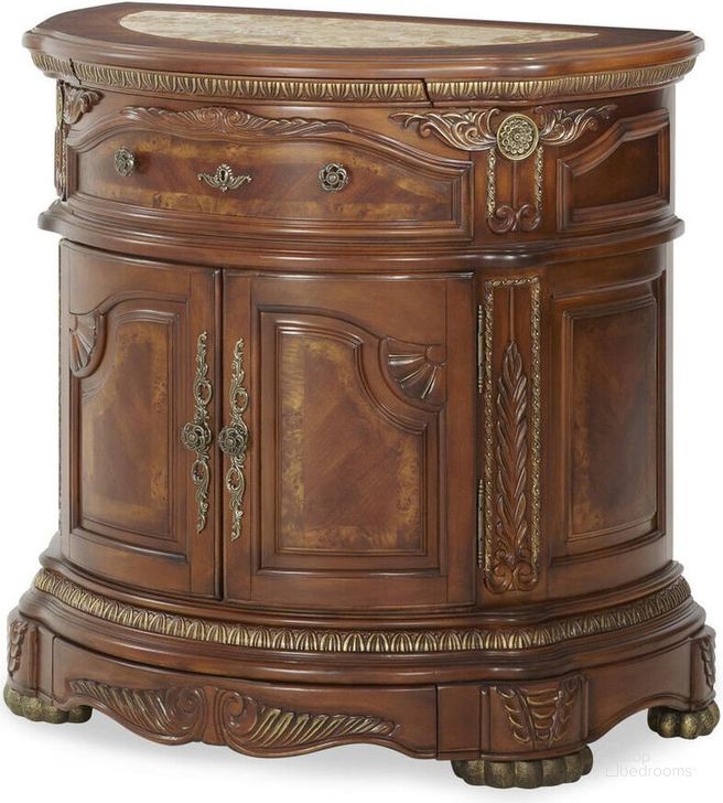 The appearance of Markerville Honey Walnut Nightstand designed by Versailles Home in the traditional interior design. This honey walnut piece of furniture  was selected by 1StopBedrooms from Markerville Collection to add a touch of cosiness and style into your home. Sku: NF65040-28. Material: Wood. Product Type: Nightstand. Image1