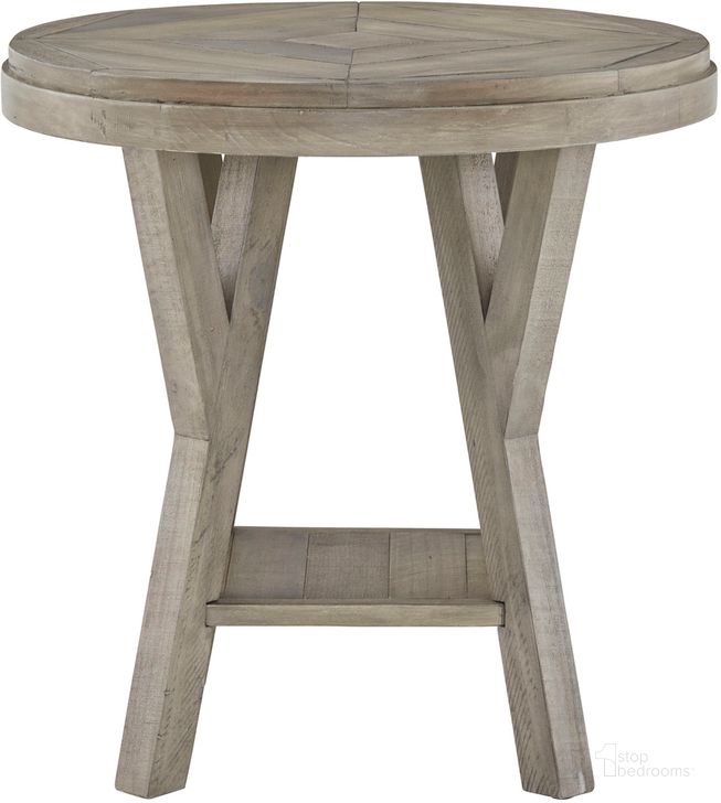 The appearance of Market Street Round End Table In Boardwalk designed by Progressive Furniture in the transitional interior design. This boardwalk piece of furniture  was selected by 1StopBedrooms from Market Street Collection to add a touch of cosiness and style into your home. Sku: T444-04. Product Type: End Table. Material: Pine. Image1