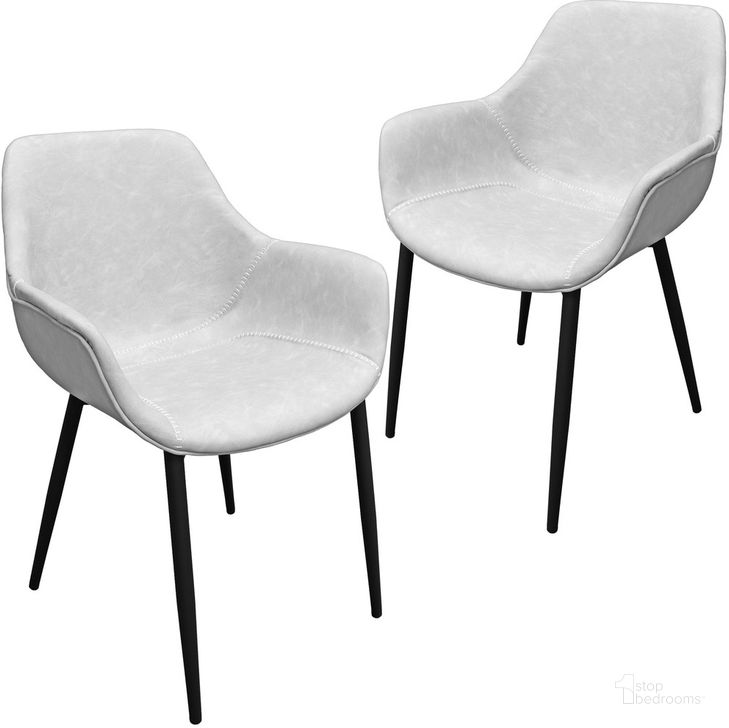 The appearance of Markley Leather Dining Arm Chair Set of 2 with Metal Legs In Light Grey designed by LeisureMod in the modern / contemporary interior design. This light grey piece of furniture  was selected by 1StopBedrooms from Markley Collection to add a touch of cosiness and style into your home. Sku: EC26LGR2. Material: Metal. Product Type: Dining Chair. Image1