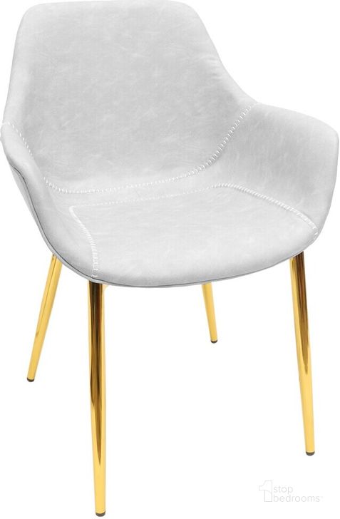 The appearance of Markley Leather Dining Arm Chair Set of 4 with Gold Metal Legs In Light Grey designed by LeisureMod in the modern / contemporary interior design. This light grey piece of furniture  was selected by 1StopBedrooms from Markley Collection to add a touch of cosiness and style into your home. Sku: ECG26LGR. Material: Metal. Product Type: Dining Chair. Image1