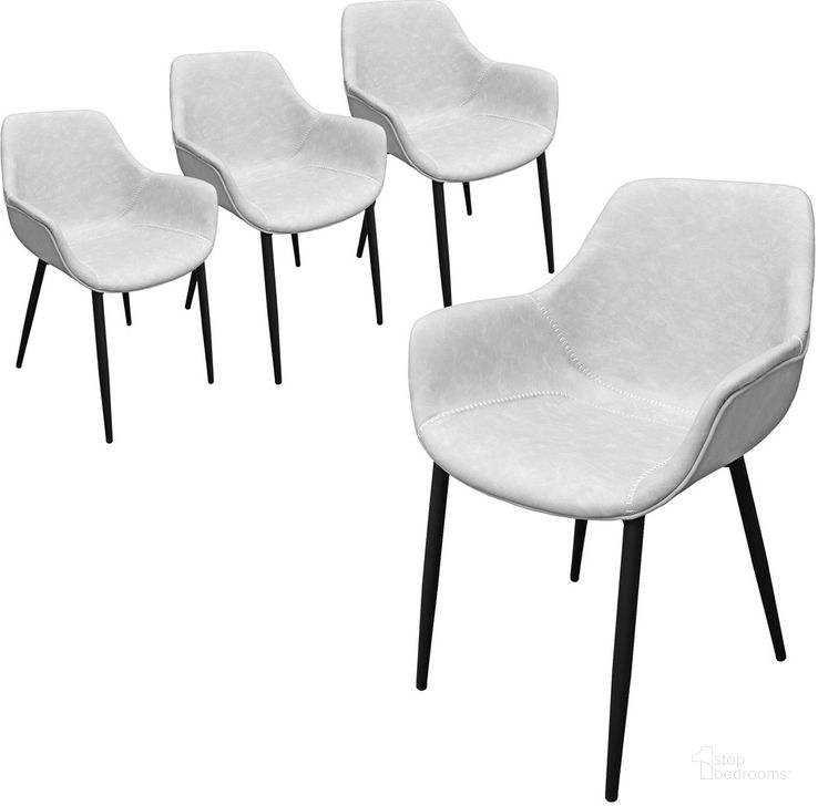 The appearance of Markley Leather Dining Arm Chair Set of 4 with Metal Legs In Light Grey designed by LeisureMod in the modern / contemporary interior design. This light grey piece of furniture  was selected by 1StopBedrooms from Markley Collection to add a touch of cosiness and style into your home. Sku: EC26LGR4. Material: Metal. Product Type: Dining Chair. Image1