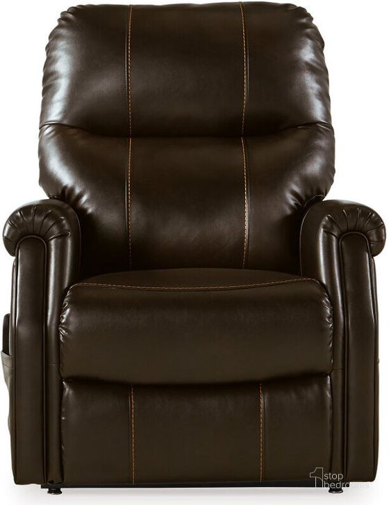 The appearance of Markridge Chocolate Power Lift Recliner designed by Signature Design by Ashley in the traditional interior design. This chocolate piece of furniture  was selected by 1StopBedrooms from Markridge Collection to add a touch of cosiness and style into your home. Sku: 3500312. Material: Fabric. Product Type: Recliner. Image1