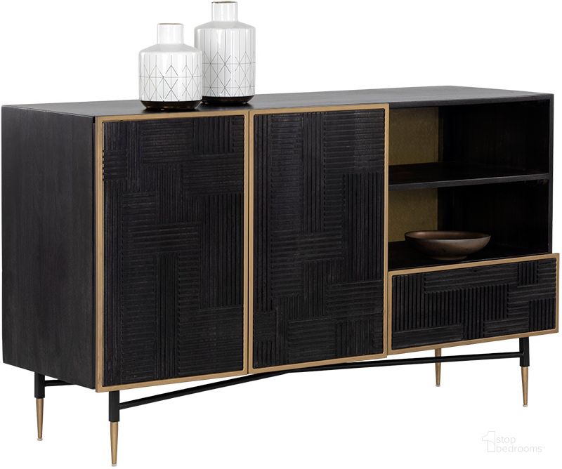 The appearance of Markwood Sideboard In Brass And Dark Brown designed by Sunpan in the modern / contemporary interior design. This dark brown piece of furniture  was selected by 1StopBedrooms from Markwood Collection to add a touch of cosiness and style into your home. Sku: 106696. Material: Wood. Product Type: Sideboard. Image1