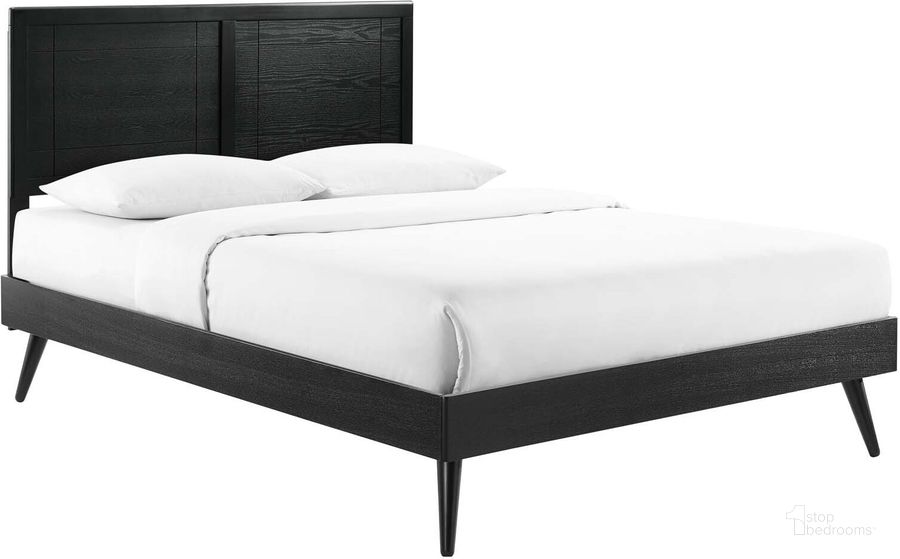 The appearance of Marlee King Wood Platform Bed With Splayed Legs MOD-6629-BLK designed by Modway in the modern / contemporary interior design. This black piece of furniture  was selected by 1StopBedrooms from Marlee Collection to add a touch of cosiness and style into your home. Sku: MOD-6629-BLK. Bed Type: Platform Bed. Material: Wood. Product Type: Platform Bed. Bed Size: King. Image1